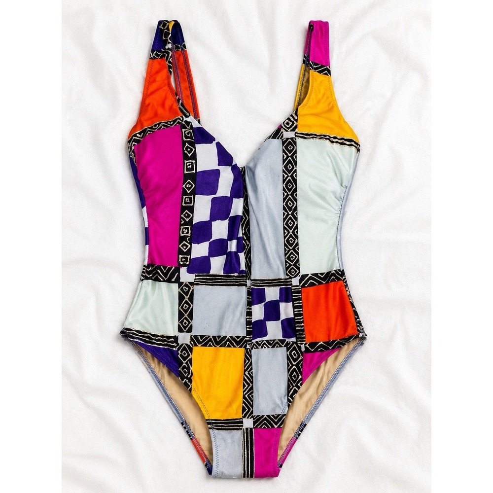 New Vtg Gottex Lycra Sensations Swimwear Colorblock One Piece Swim Suit Size 8